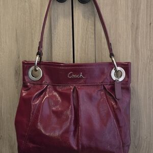Coach Burgundy Leather Shoulder Bag with Silver-Tone Hardware